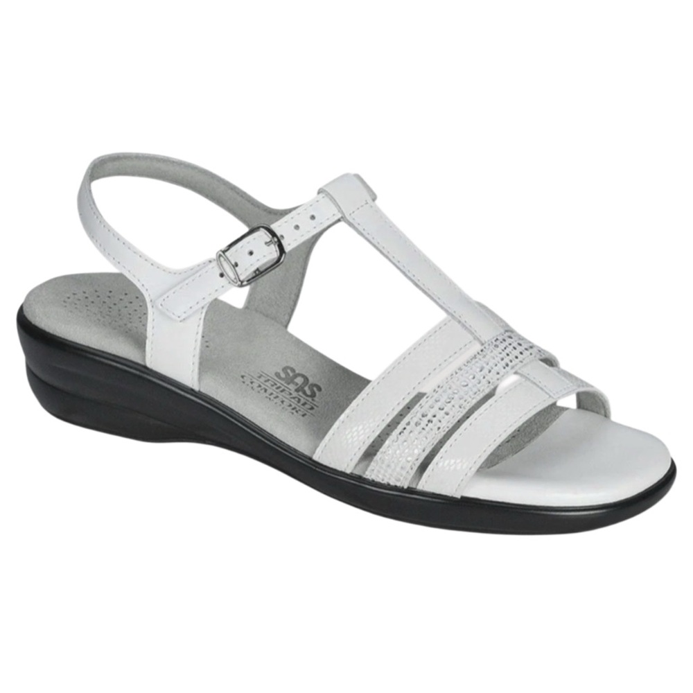 SAS Women’s White Leather T-Strap Comfort Sandal Sz 9.5 N